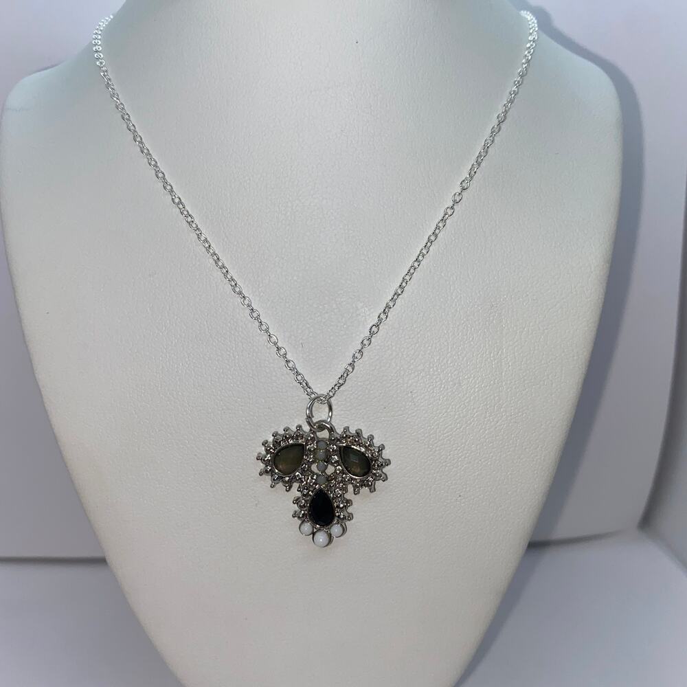 Silver-Tone Black Rhinestone Pendant Necklace